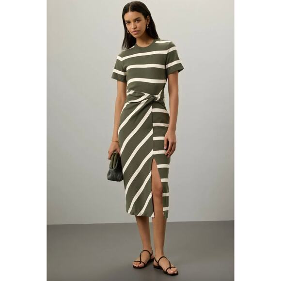 Tanya Taylor Green Striped Cody Dress Sz L - Picture 1 of 9